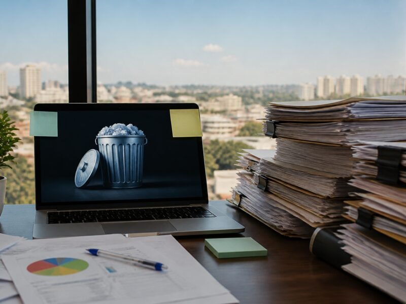 Lixo digital sendo organizado para controle documental ambiental em Ribeirão Preto