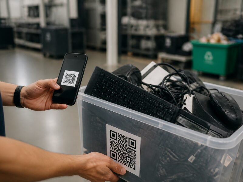 Equipe escaneando QR Code em lote de lixo digital rastreabilidade digital em São Bernardo
