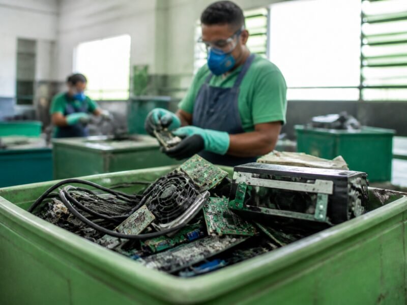 Lixo digital sendo reciclado com foco na priorização da reciclagem em Guarulhos